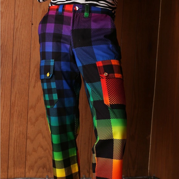 [NEW] MEN’S RAINBOW GINGHAM CARGO PANT SIZE 36 - Picture 1 of 6